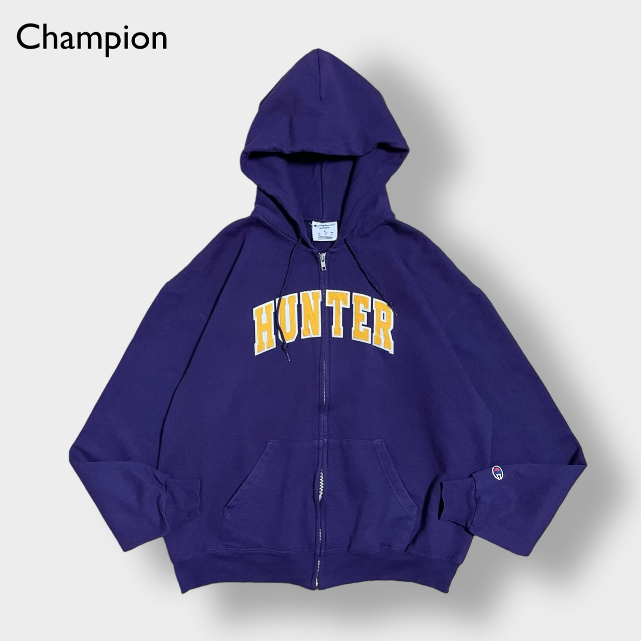 Champion スウェット ジップアップ フルジップ パーカー HUNTER 刺繍ロゴ フーディー L パープル チャンピオン us古着