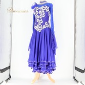 社交ダンス 衣装 スタンダード ワンピース ドレス スタンダード 青 フロート レース ダンス パーティ 発表会 落ち感 綺麗 上品 デモ 競技 ブルー系 ステージ用 美しい おしゃれ きれい 高級感 レディース フォーマル 華やか