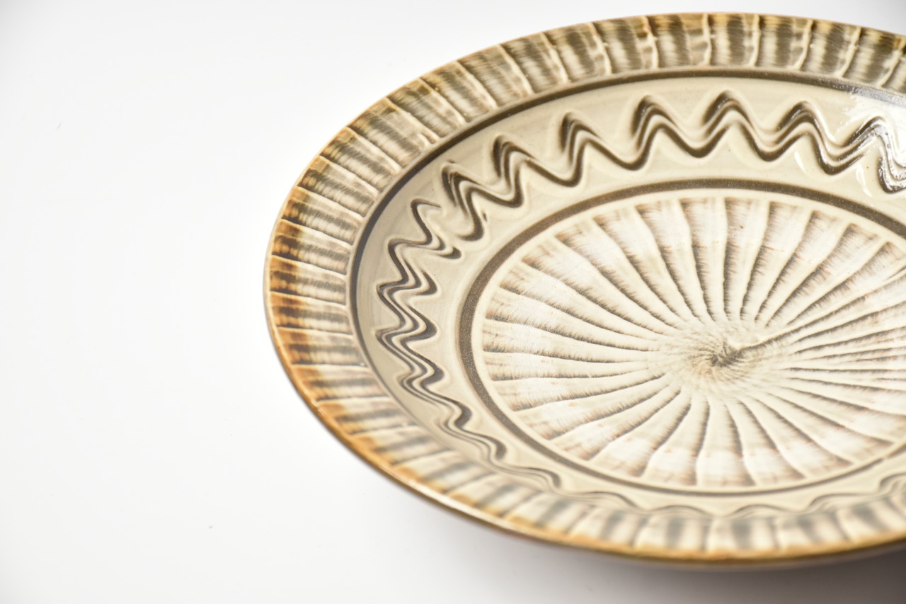 <Event Only> 小鹿田焼 / 坂本浩二窯  :  7寸皿 白 刷毛 / 櫛描き