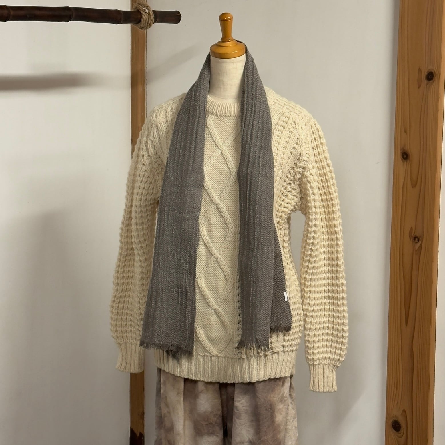 手染め 綿ウールやわらかストール｜夜叉五倍子染め（植物染め