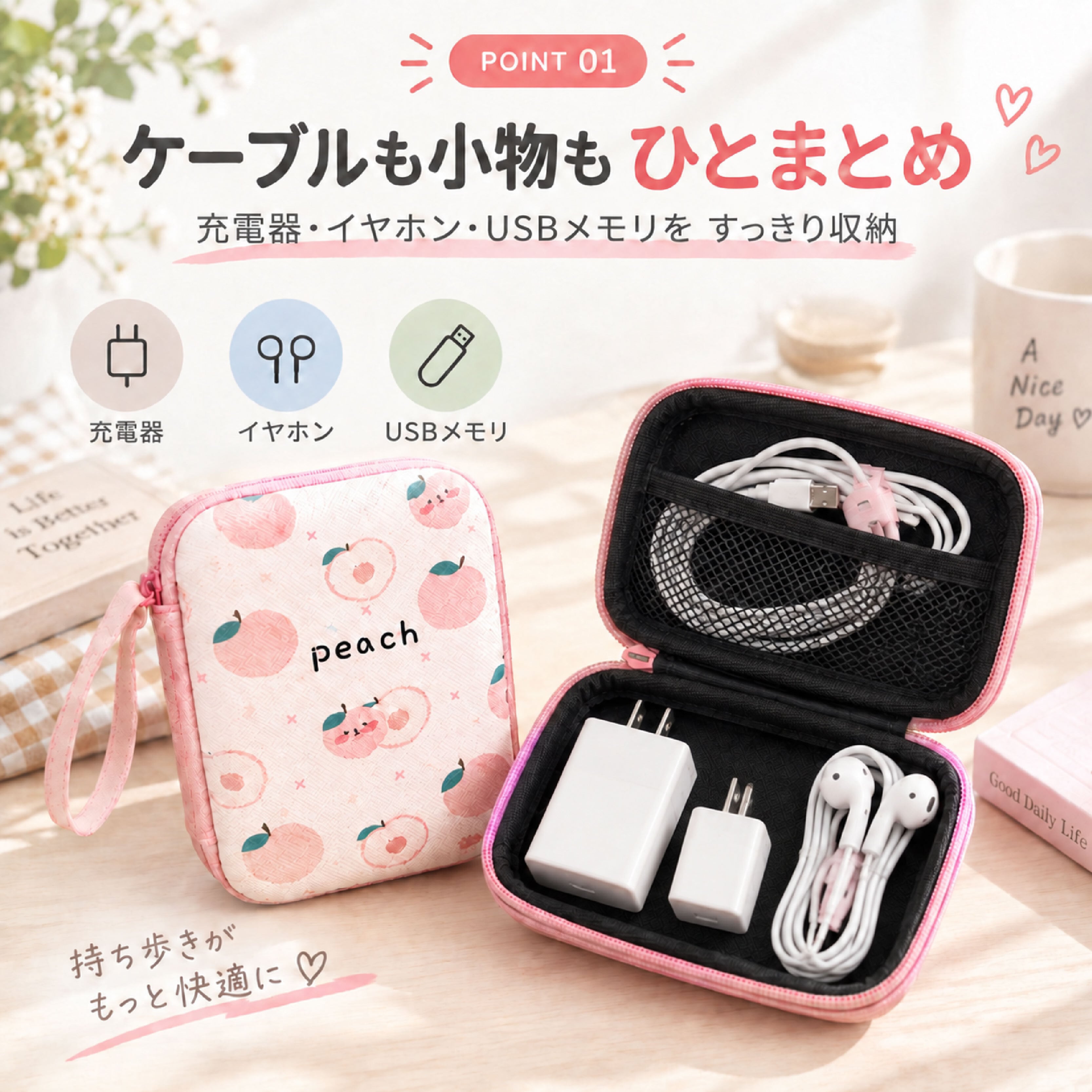 HY 1127 .ガジェットポーチ 収納ケース 2個セット ケーブル収納