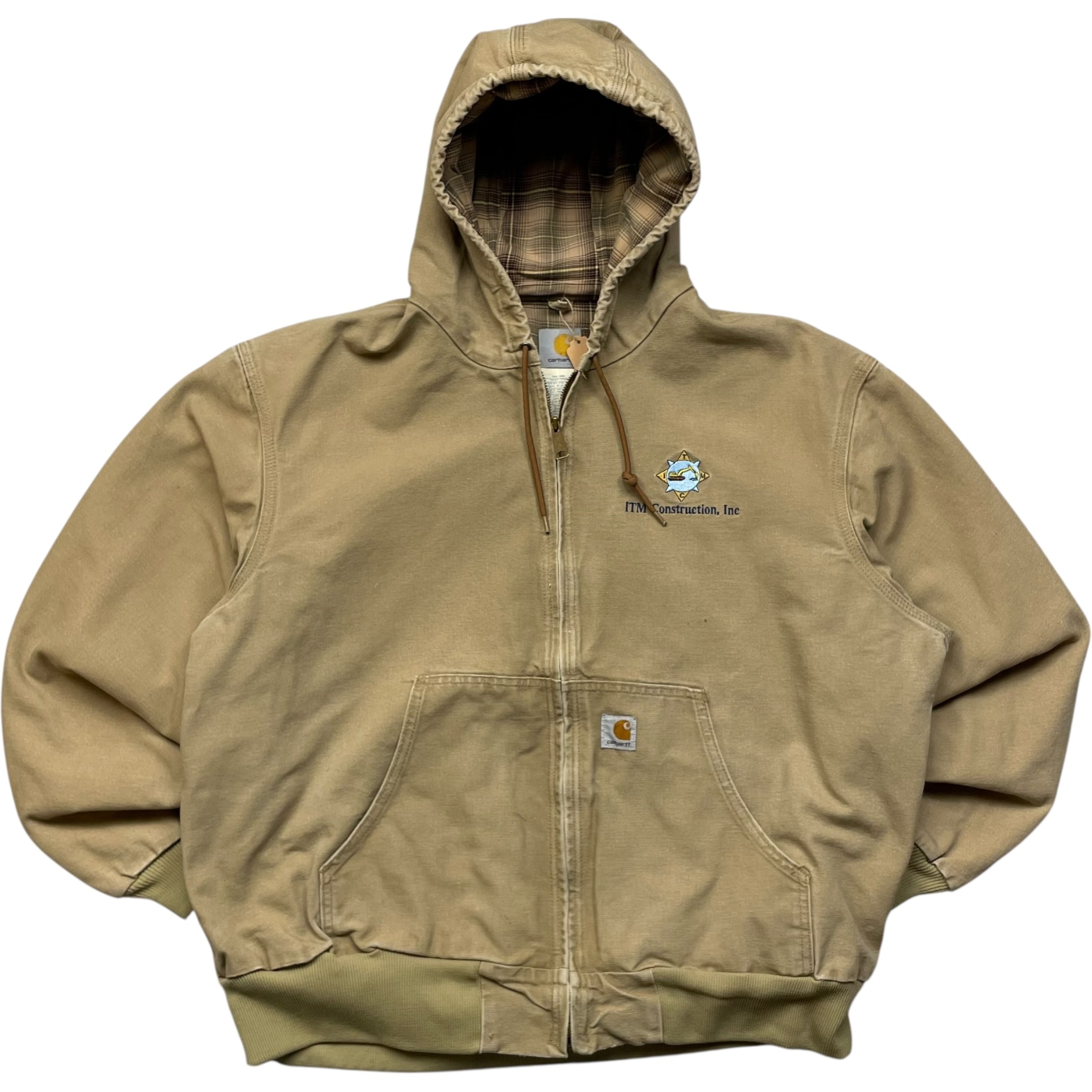 《XXL》Carhartt カーハート ダックジャケット アクティブジャケット 裏地チェック 企業ロゴ 刺繍 キャメル no.8939
