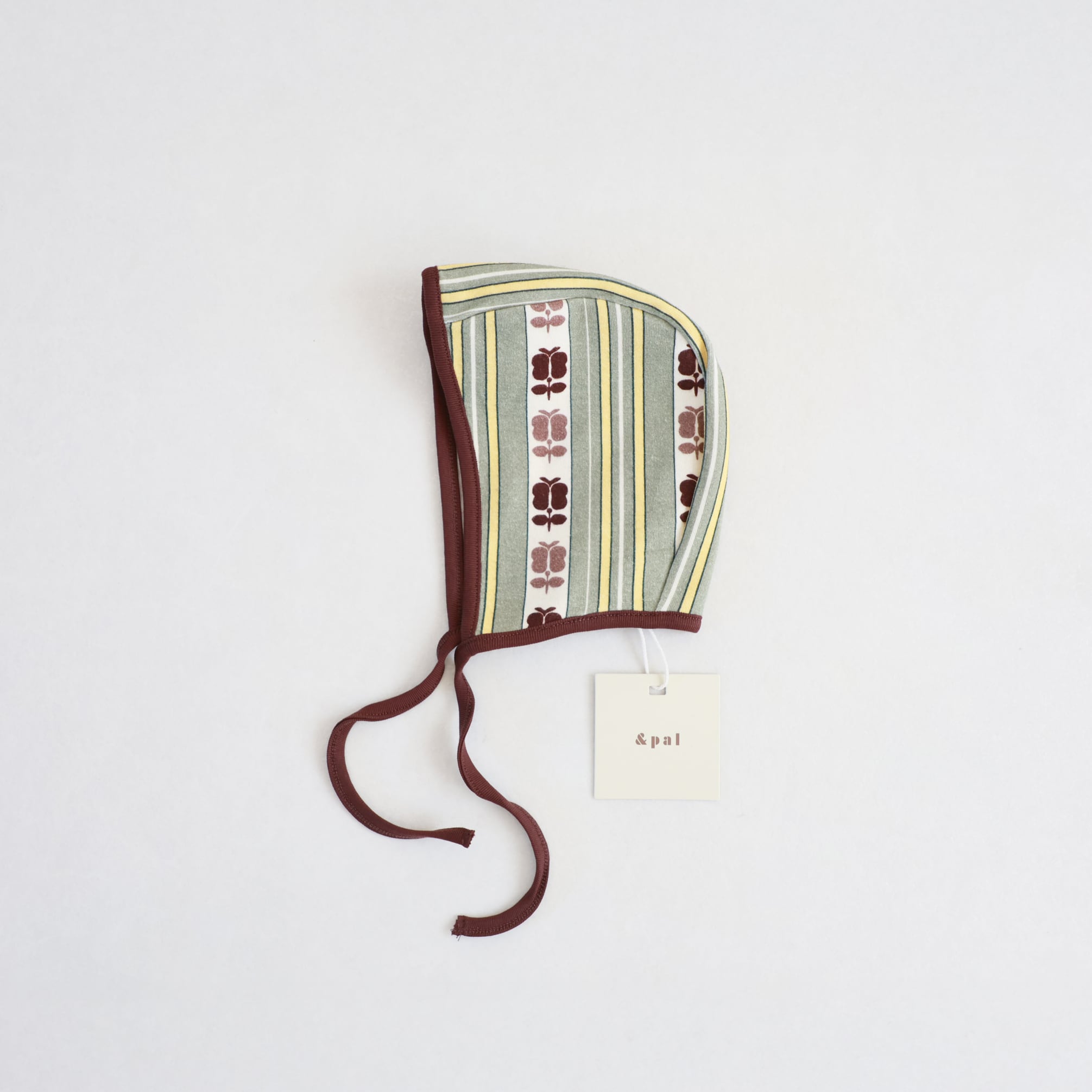 & pal / retro stripe bonnet / khaki / 42-46cm,48-50cm