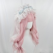 ♡【全5色】MAID 3way マシュマロリボンの夢色フリルレースヘッドドレス＋ヴェールセット winered ♡