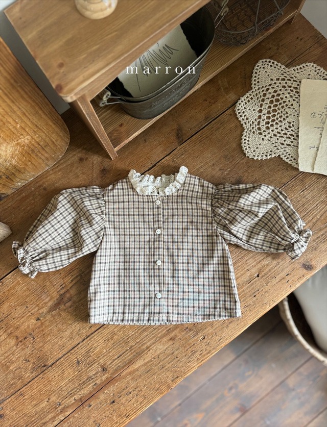 《即納》《marron》Check blouse