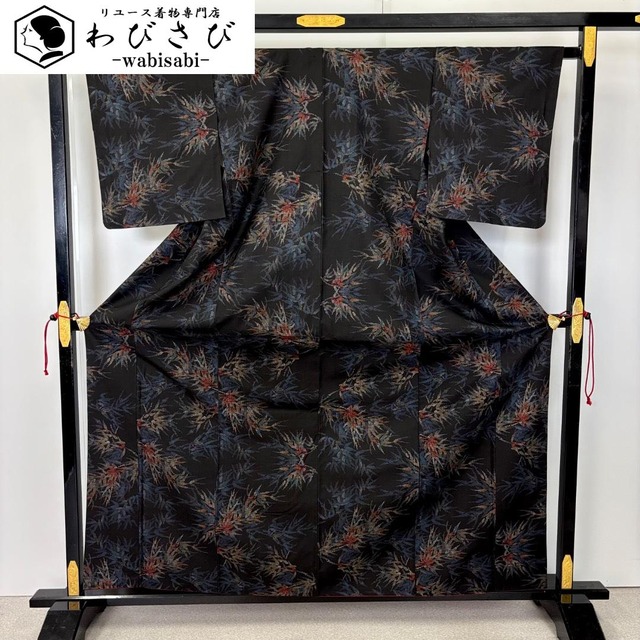 単衣 紬着物 琉球絣模様 燕 青褐色 K-5417 着物 きもの kimono 和服 