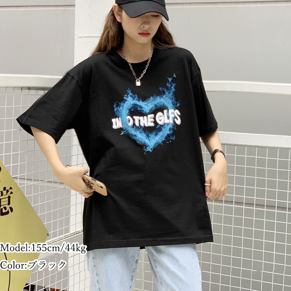ハート ロゴ Tシャツ レディース 春夏秋 半袖 トップス きれいめ 大人 かわいい おしゃれ カジュアル 大人可愛い 大人女子