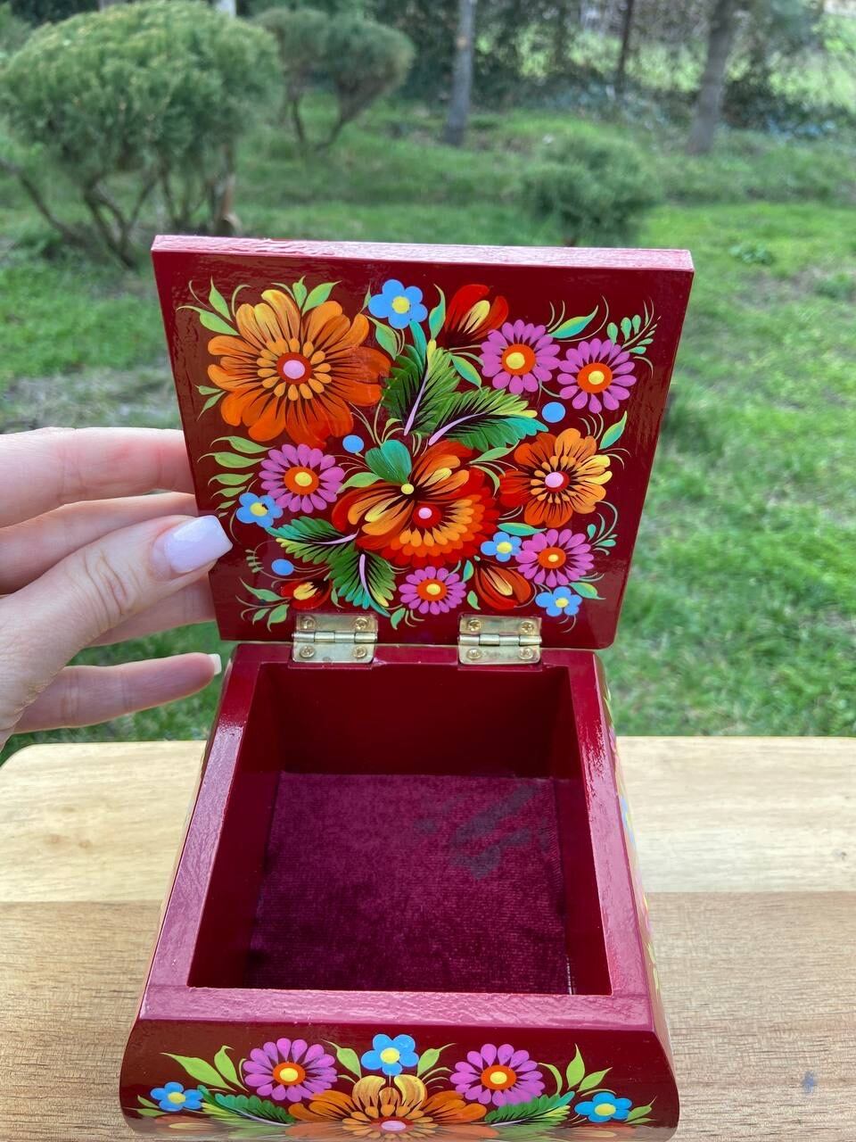Petrykivka ペトリキフカ　手描き装飾小物入れ　ジュエリーボックス ペトリキウカ塗り ジュエリーボックス 11cm（ティモシェンコ作