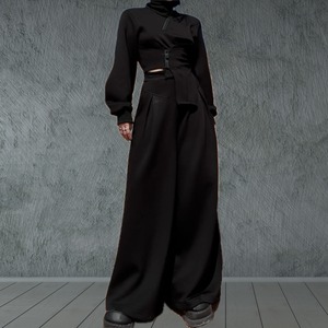 アシメジップトップス＆タックパンツセットアップ　D0377