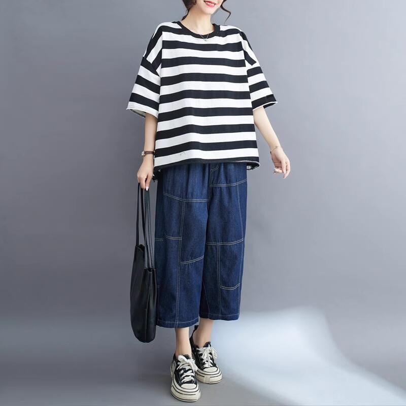 半袖ボーダーボックスTシャツ10554 | さらり＊ふわり