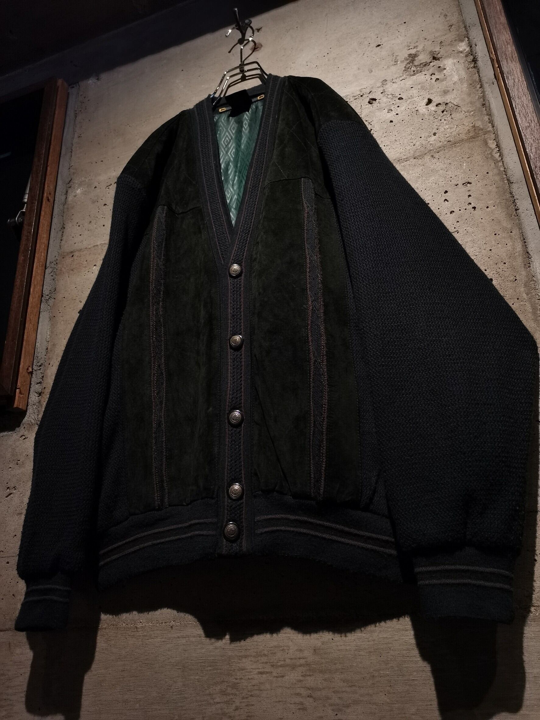 Caka】Suede Leather Switching Design Euro Vintage Loose Knit 