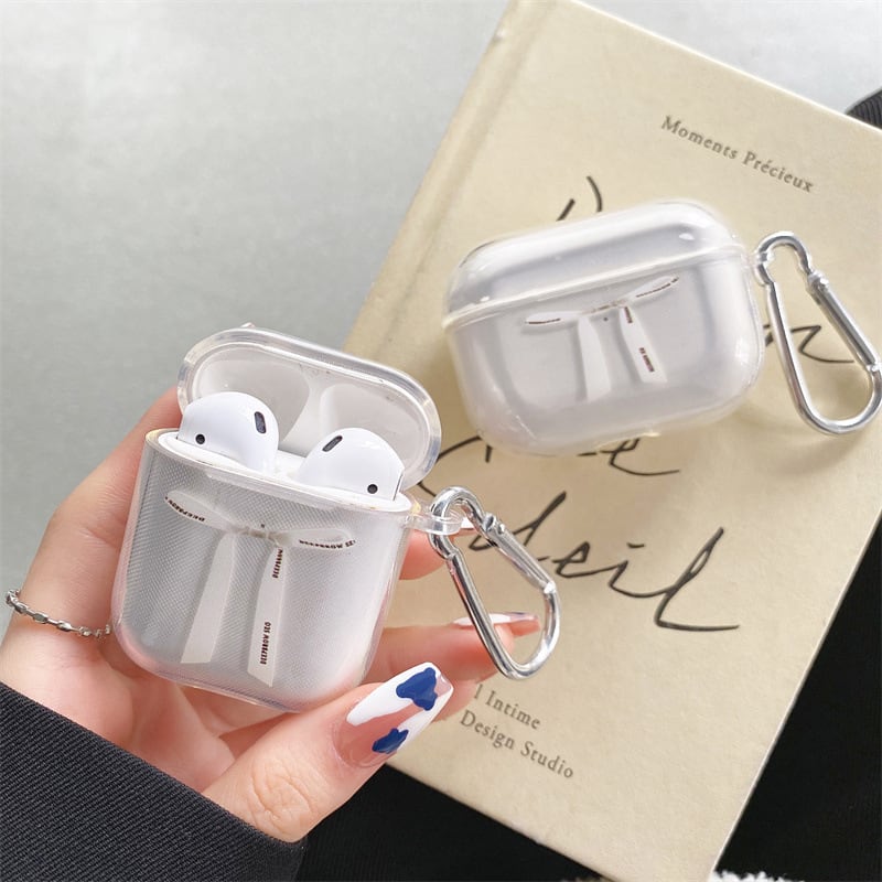 お上品で可愛い❤︎ホワイトリボン デザイン 透明 Airpodsケース ND-14556