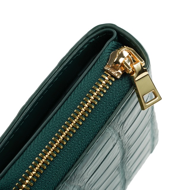 クロコダイル ラウンドジップ ミニ財布　緑