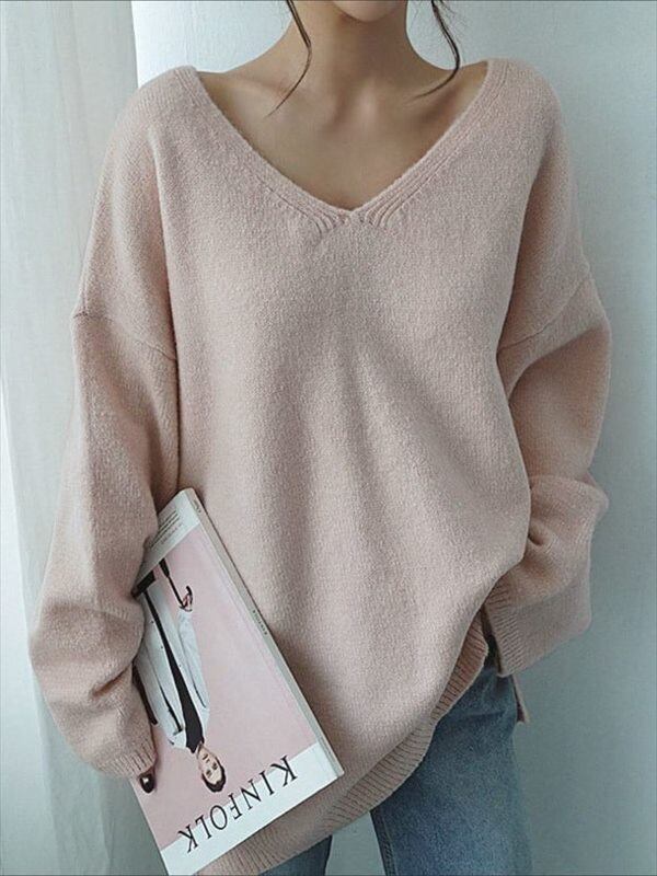 Vネックシンプルニット 無地 ルーズ カジュアル オルチャン 大きいサイズ 韓国 Ch32 可愛い大きいサイズ韓国レディース ファッション通販 Chulachula チュラチュラ