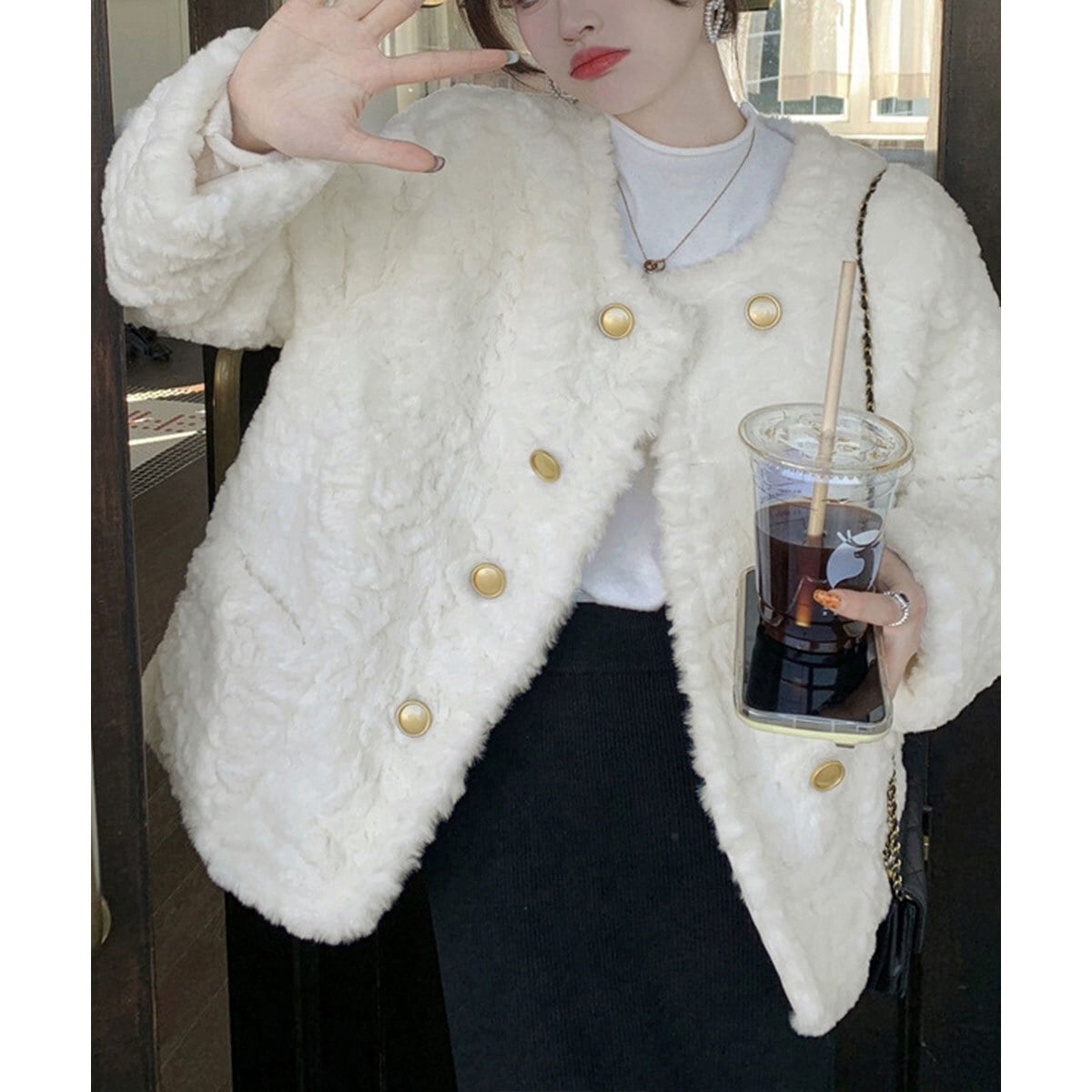 ボア ジャケット もこもこ アウター レディース 韓国 秋冬 きれいめ 大人 カジュアル ゆったり 体型カバー 防寒 保温 暖かい 中綿 厚手 高見え 大人可愛い 大人女子