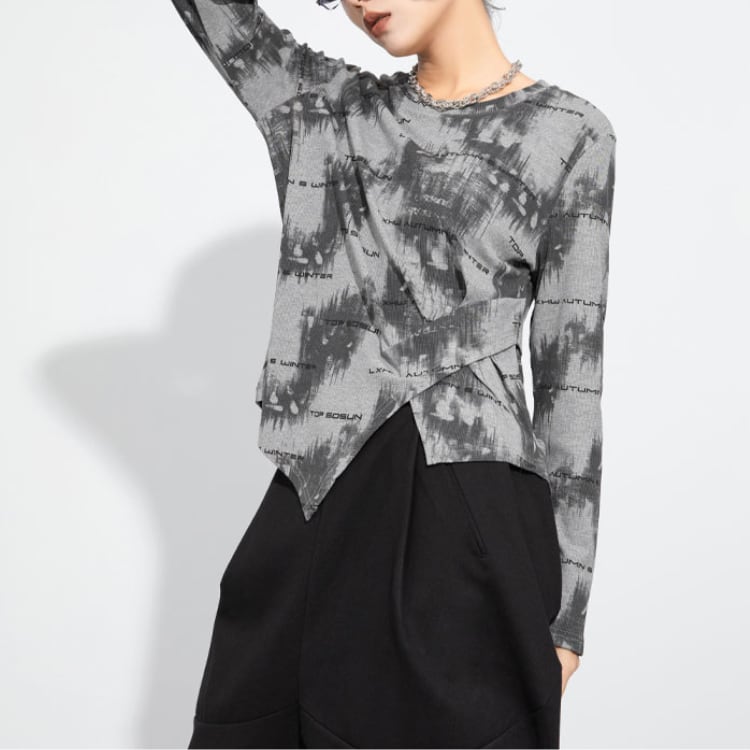 アシンメトリー 長袖 クロップド丈 カットソー R30276