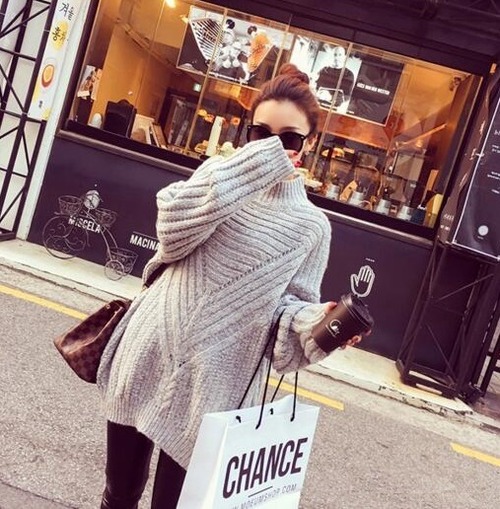 柄畦編みハイネックニット