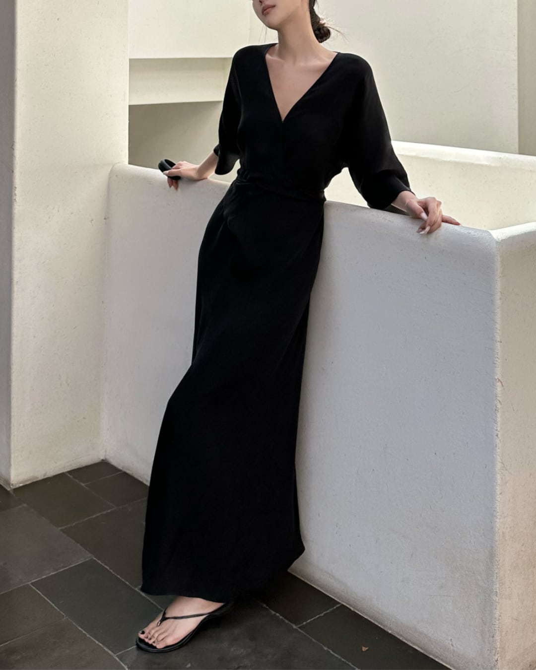 Vネックラップロングワンピース S26092