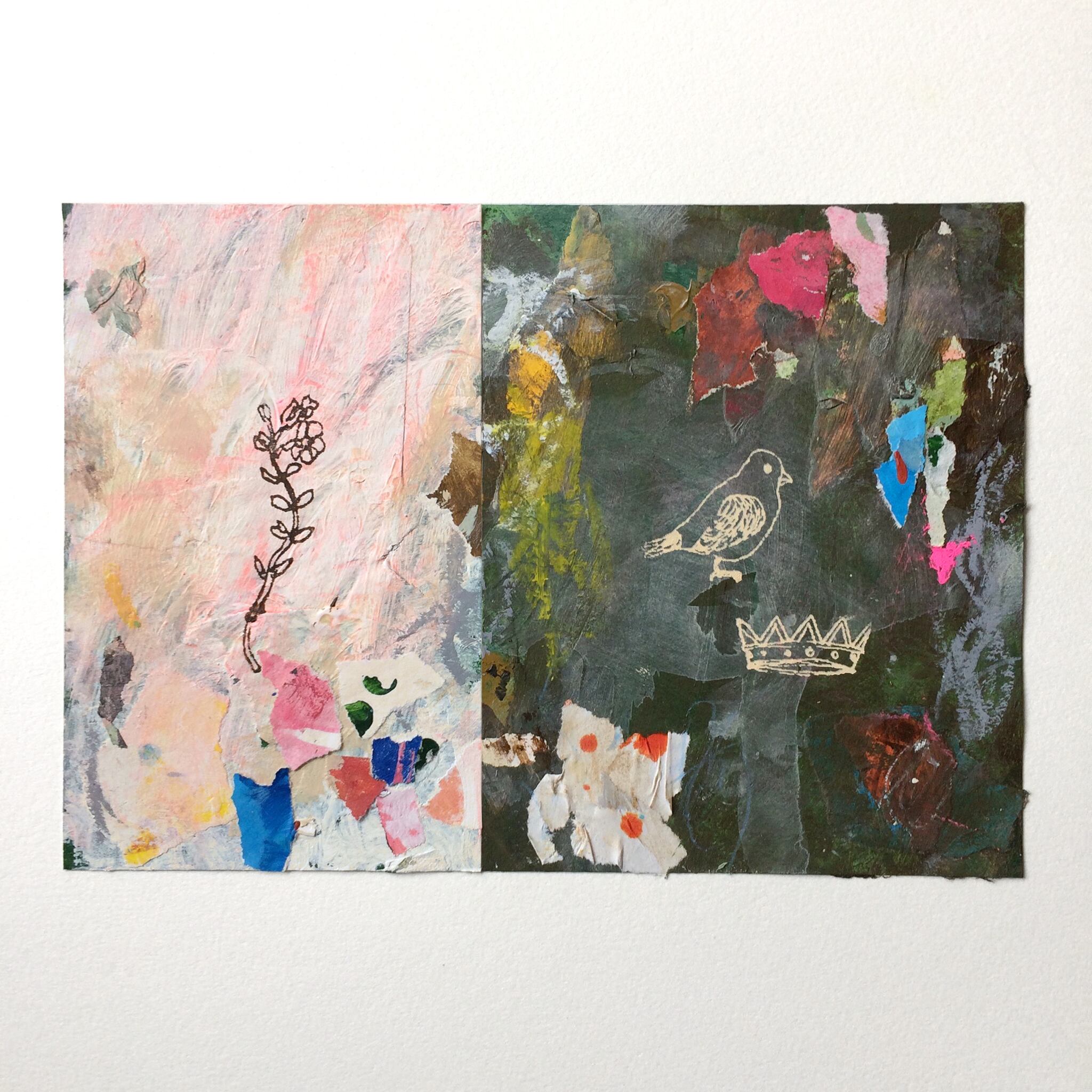 門馬則雄(19) Little Bird 水彩紙にアクリル絵具、mixed medea 15.7 