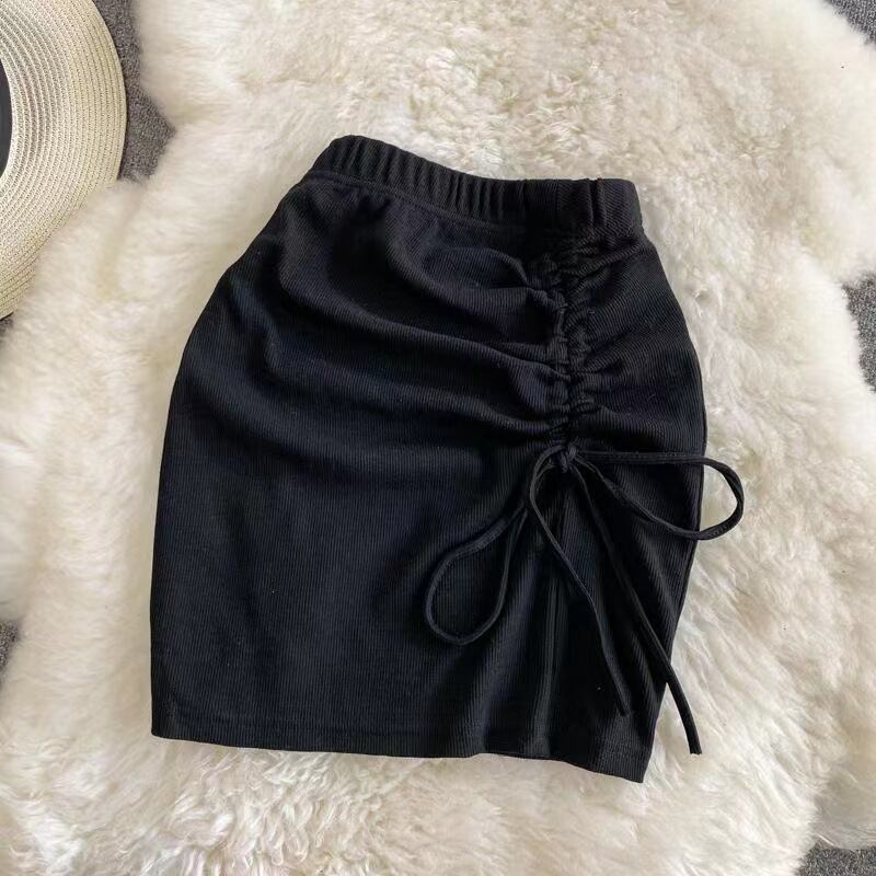 【新作】【送料無料】 夏の新デザイン巾着ハイウエストセクシーなヒップハグショートスカートインターネットセレブファッション多用途痩身スリムスカート 0282193184559