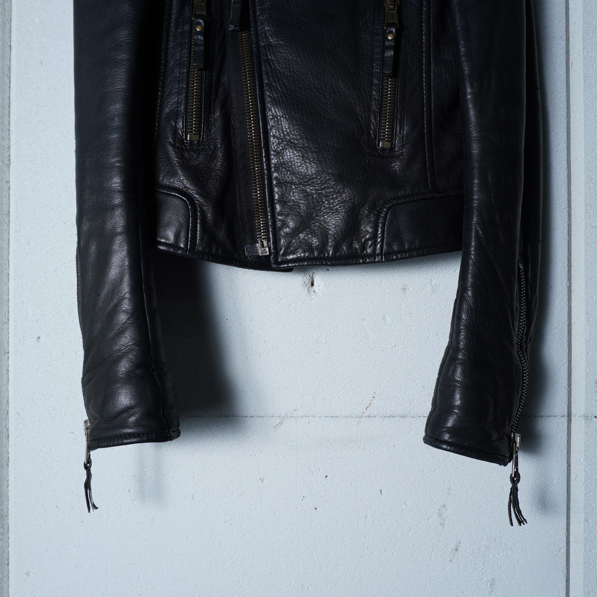 希少 バレンシアガ ラムレザー ダブルライダース ジャケット Sサイズ ブラック BALENCIAGA ブラック レザー ダブルライダースジャケット