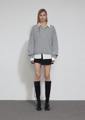 [BOHEMIAN SEOUL] OUTLINE OVERFIT KNIT, MELANGE GRAY 正規品 韓国ブランド 韓国通販 韓国代行 韓国ファッション bohemseo ボヘミアンソウル ボヘムソ 日本 店舗