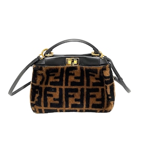 FENDI フェンディ ズッカ柄 ピーカブー ミニ ファー 2WAYバッグ ブラウン 10223-202305