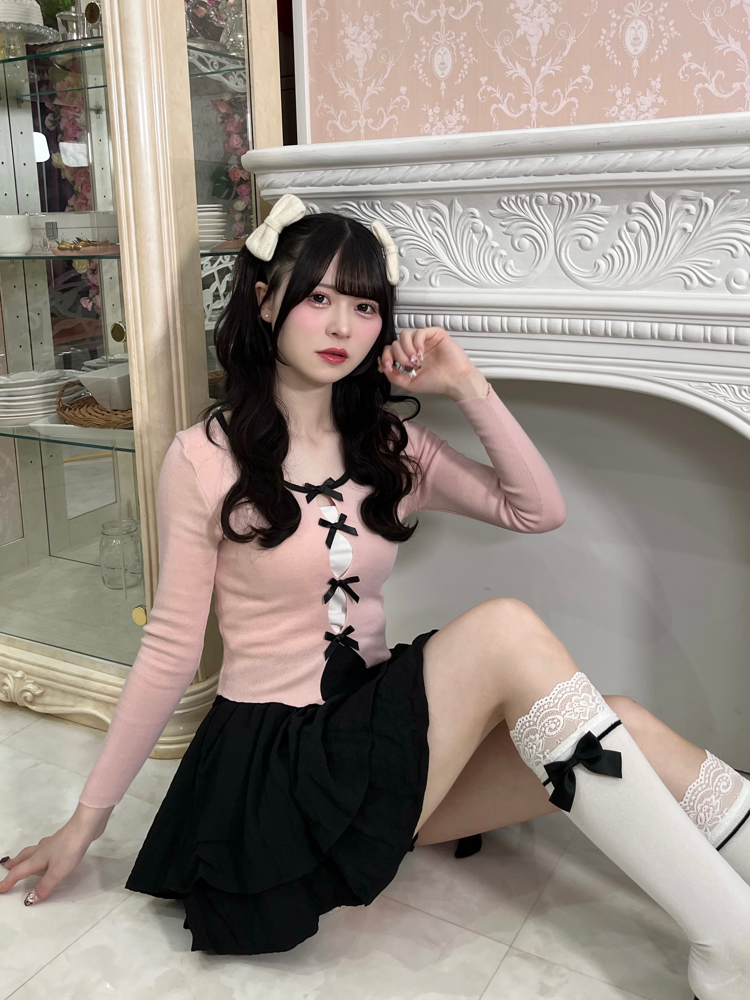 【LAST1】bi color ribbon knit-gray