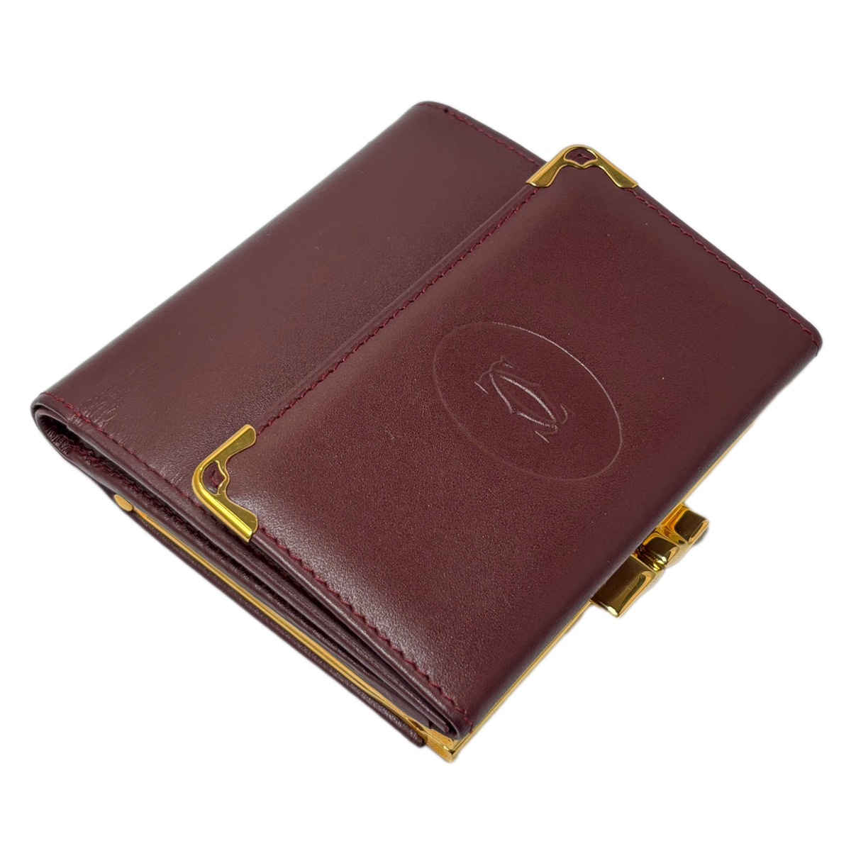 中古】 カルティエ マストドゥカルティエ がま口 財布 ボルドー 