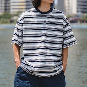 モノトーンストライプ ルーズフォルムTシャツ a-1402
