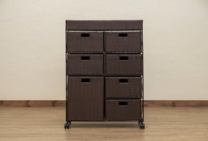 【佐川・離島発送不可】ラタン調　チェスト　4段ワイド　BR/IV/CM/GY