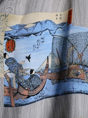 "冨嶽三十六景" multi square graphic over silhouette s/s shirt