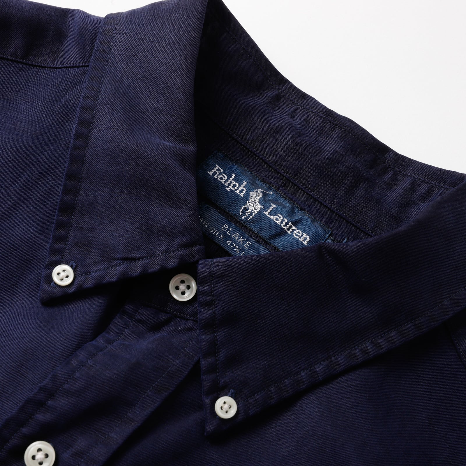極美品】80s Ralph Lauren special silk linen shirt navy big size