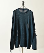 Many men ,many minds. Loose Silhouette Melange Polyester Crew Neck Distressed Knit (BLU) M2221011