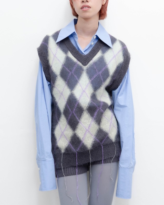 2000s MARNI - argyle pattern low gauge mohair knit vest