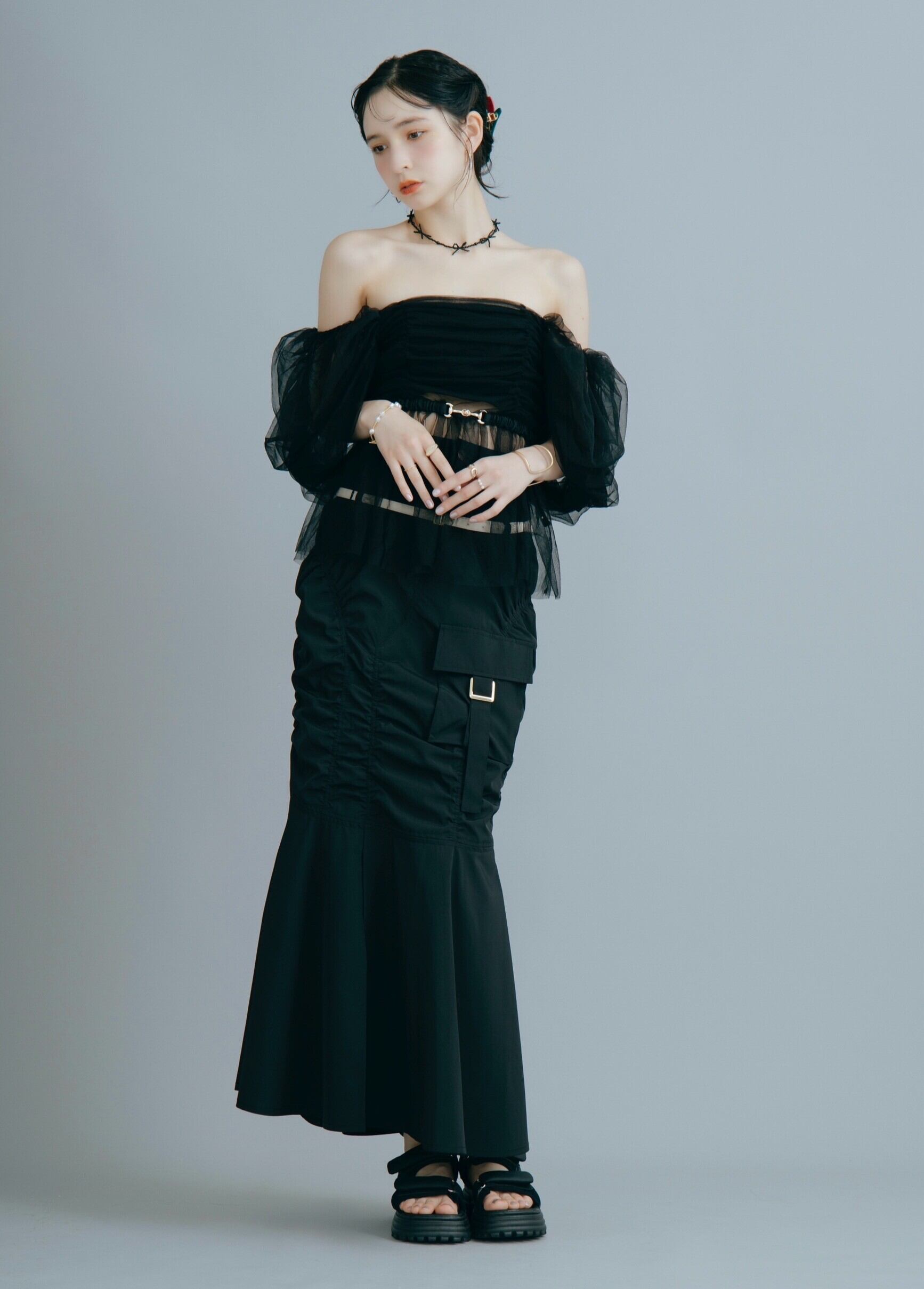 2way Gather Peplum Tulle Tops | Crayme,