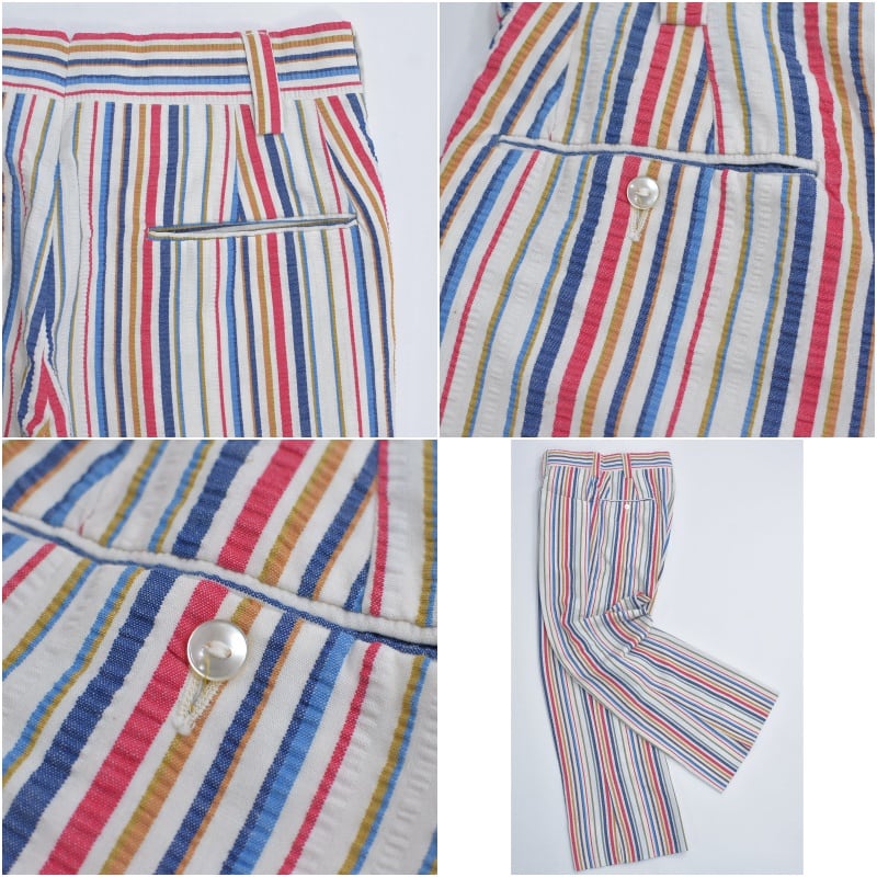 70s Vintage マルチストライプ シアサッカー スラックス TALONジップ