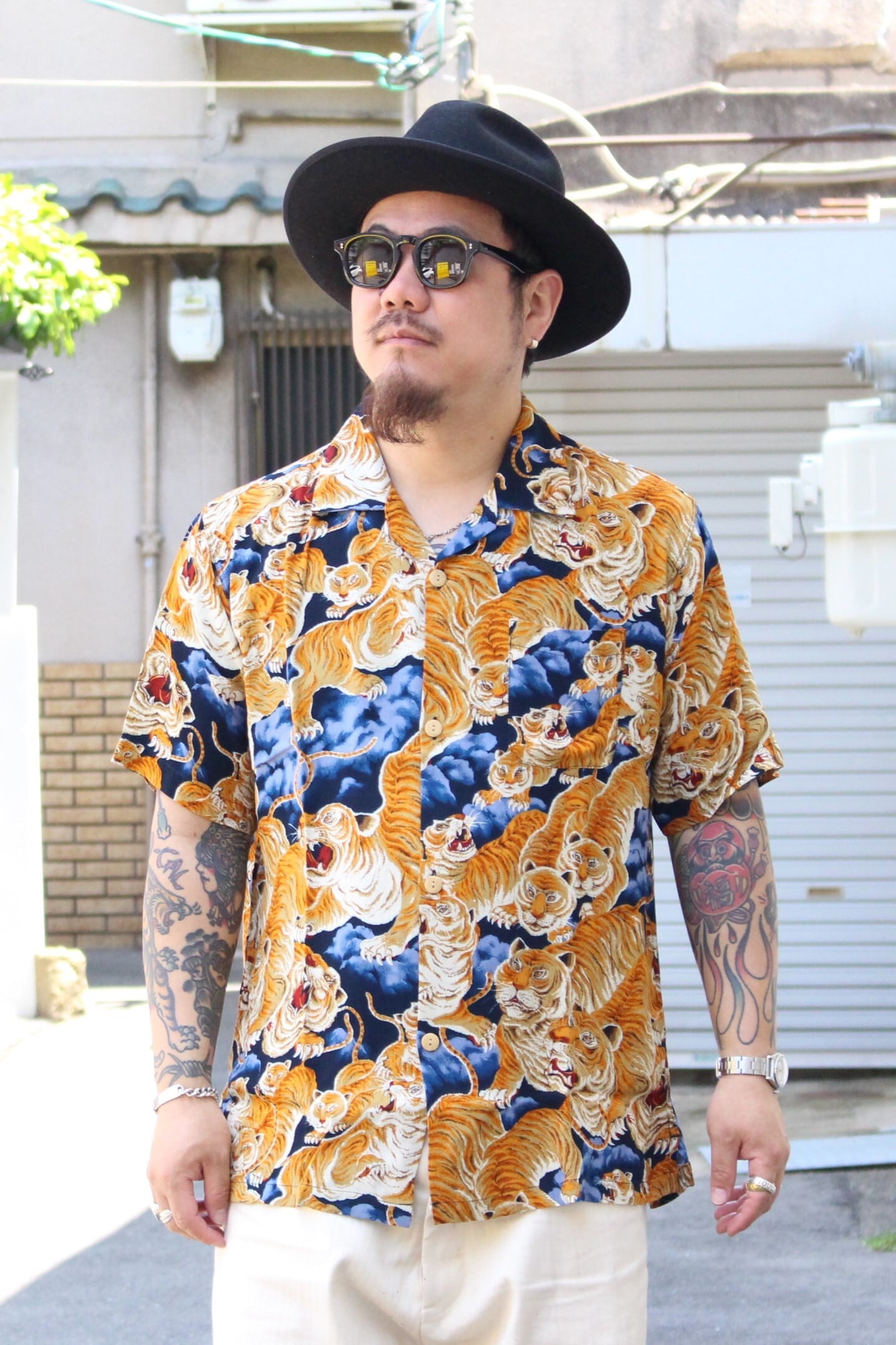 HOUSTON】41022 ALOHA SHIRT(百虎) -NAVY / ヒューストン アロハシャツ