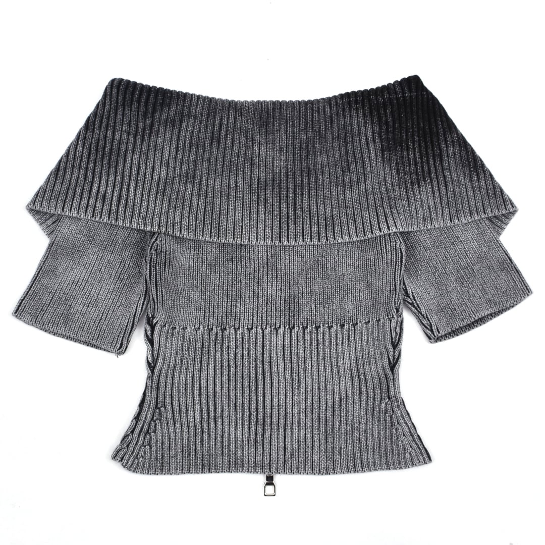 ZIPオフショル半袖リブニット | VOLCAN&APHRODITE