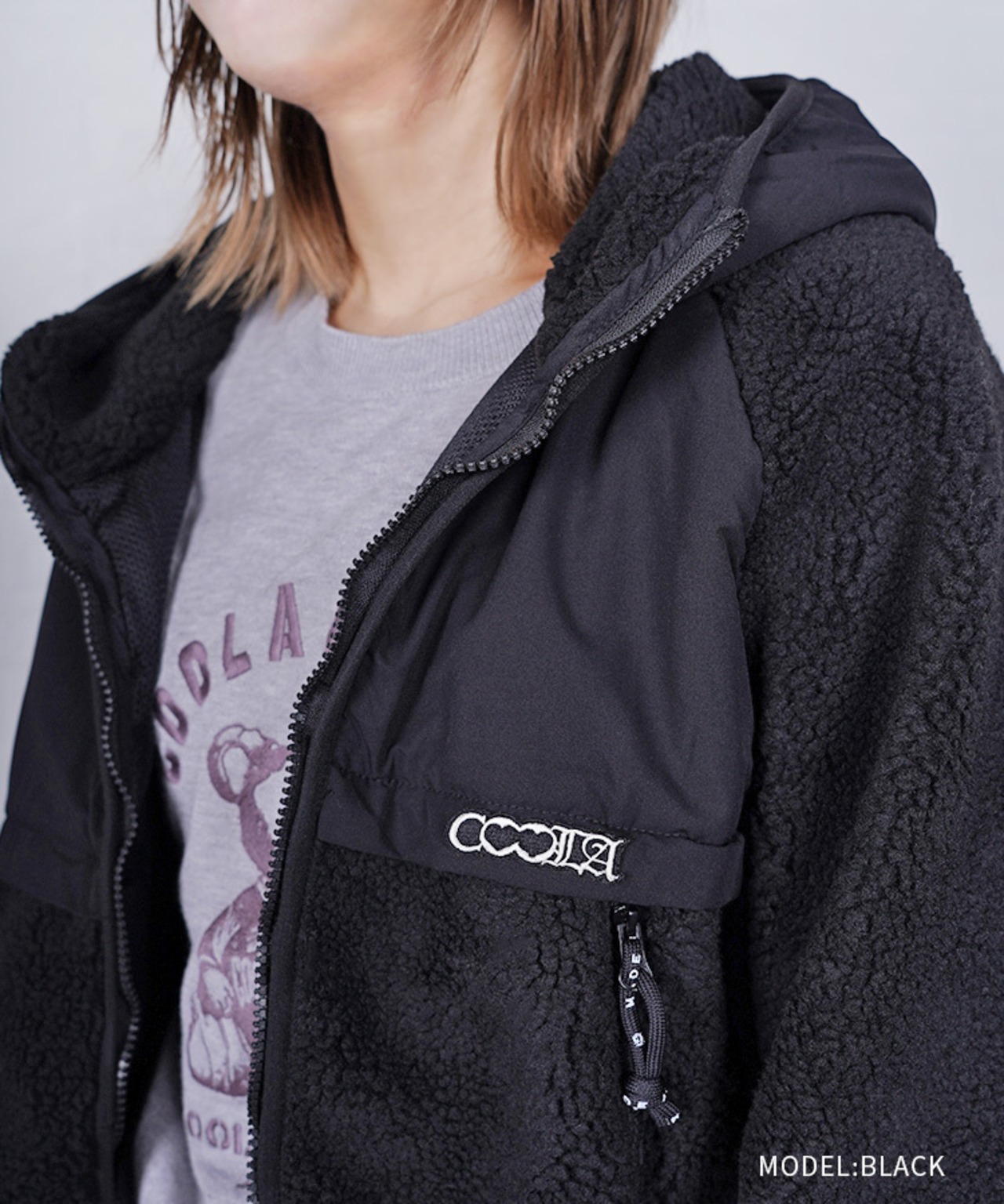 COOLAペイントジップボアフーディー (BLACK) CQ-47139H