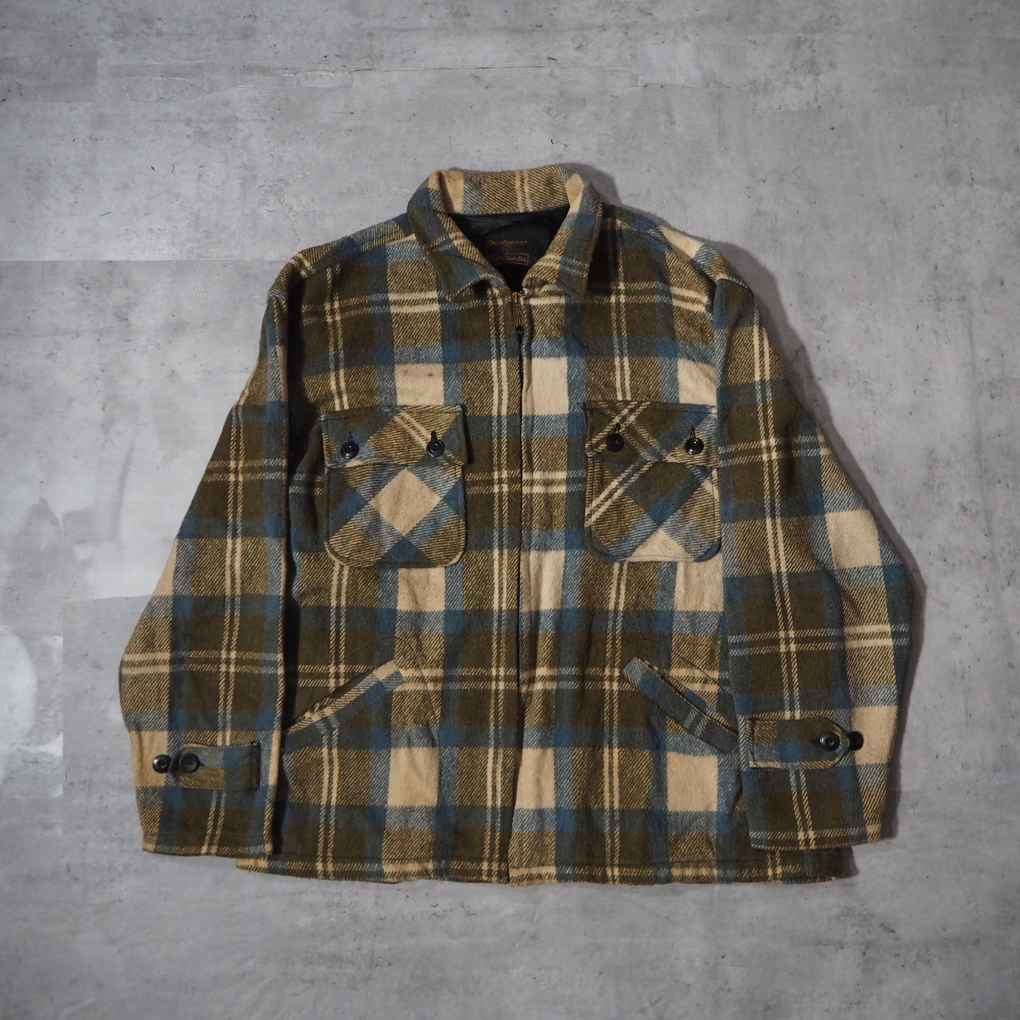 60s “Sears” sportswear CPO type check tartan pattren wool jacket 