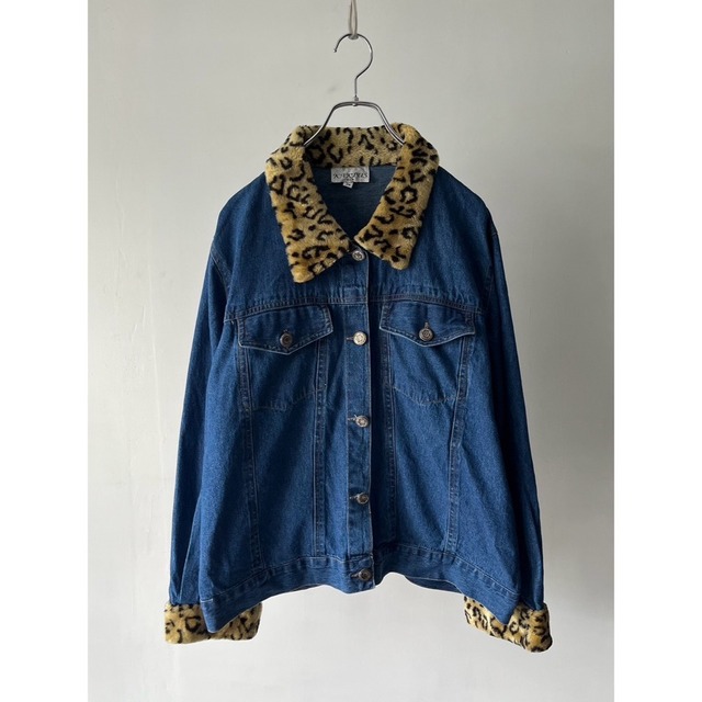 leopard boa switching denim jacket