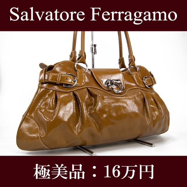 【本物・送料無料・極美品】Ferragamo・フェラガモ・ショルダーバッグ(マリッサ・人気・綺麗・ガンチーニ・目立つ・高級・F097)