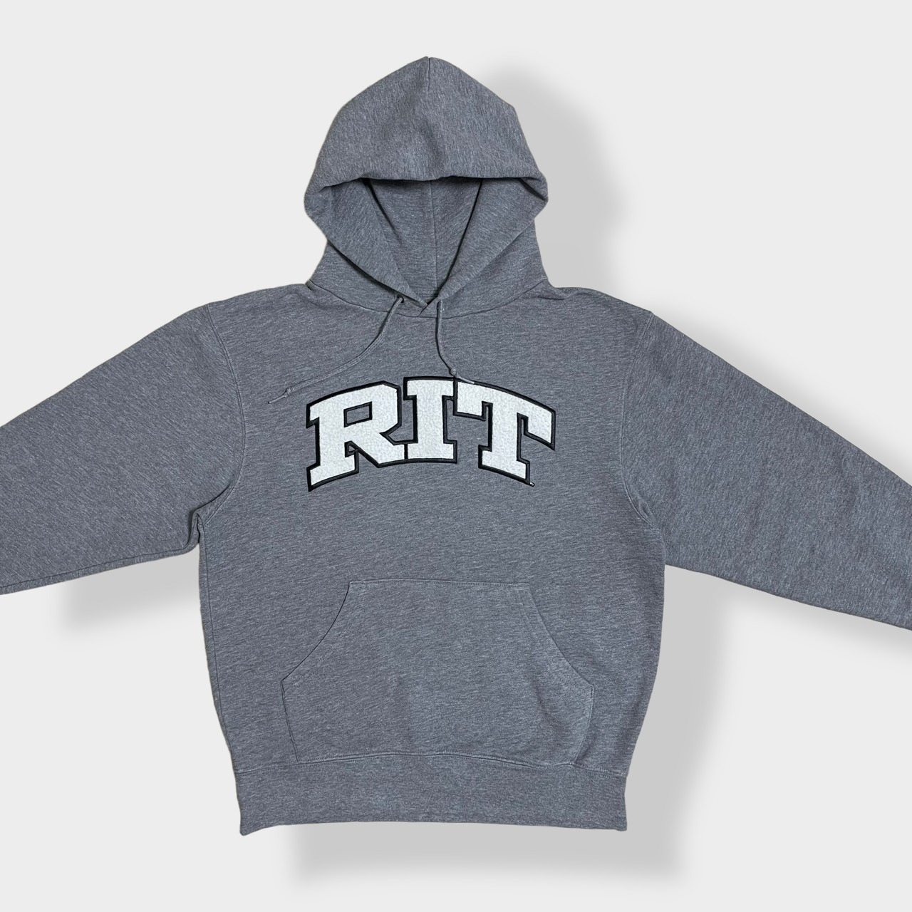 【JANSPORT】カレッジロゴ RIT 刺繍 アーチロゴ ロチェスター工科大学  パーカー プルオーバー スウェット フーディー hoodie M グレー ジャンスポ ーツ us古着