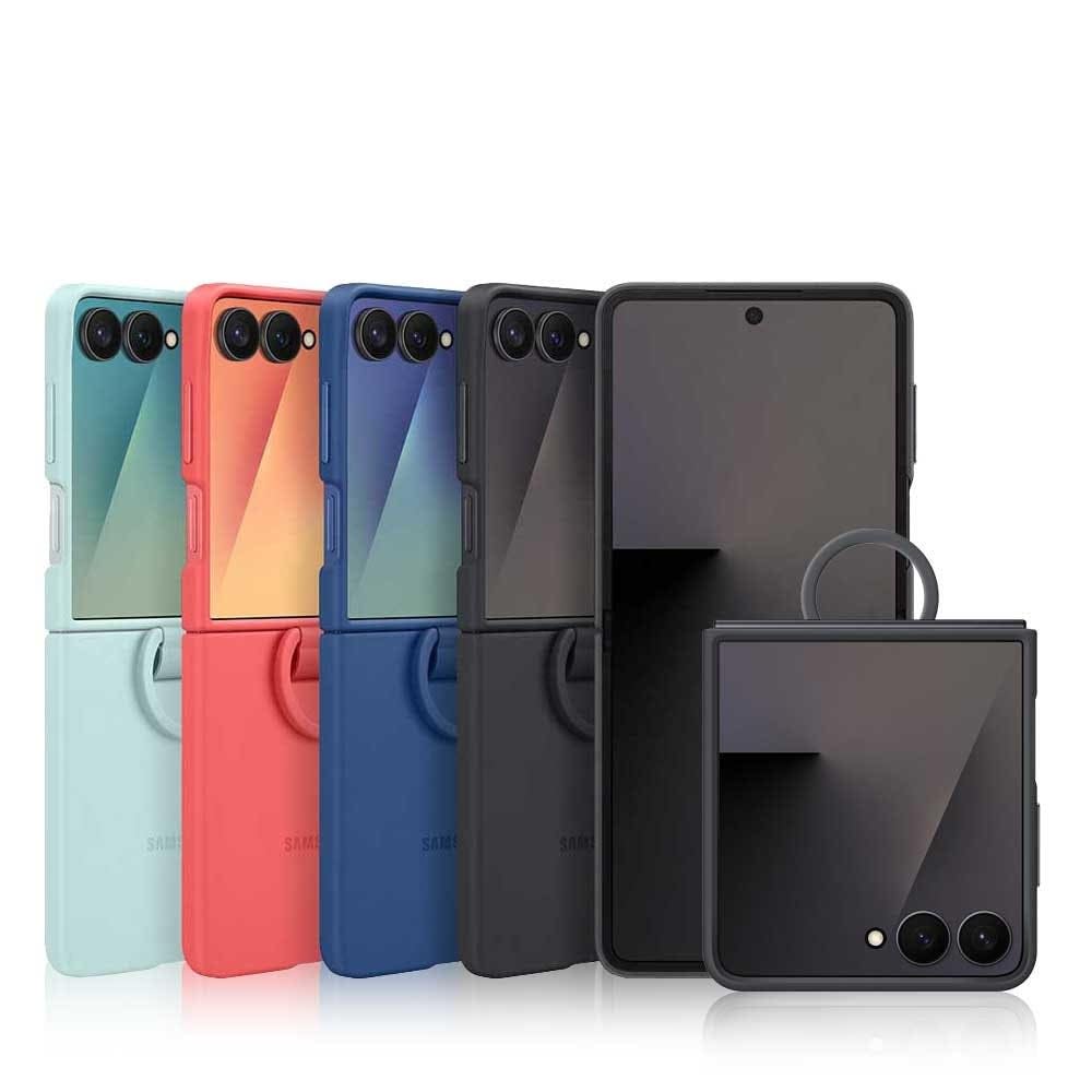 【数量限り】Samsung Galaxy Z Flip7 Ring Case Silicone ケース 純正 シリコンケース リング付 EF-PF766 ブラック ブルー ミント レッド 海外純正品 Melon Family スマホクリーナー セット (ブラック)
