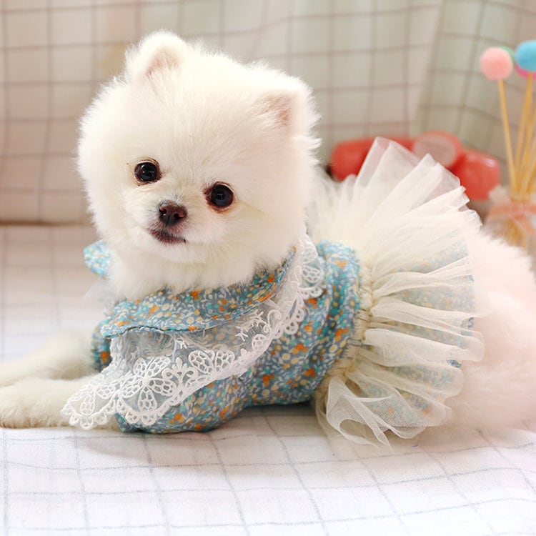 送料無料！犬の服 花柄ワンピース スカート 前開き ボタン ペット