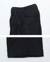 i’m here - Linen Wide Pants :Black|3種リネン切替/ワイド/“だまし絵”前立て