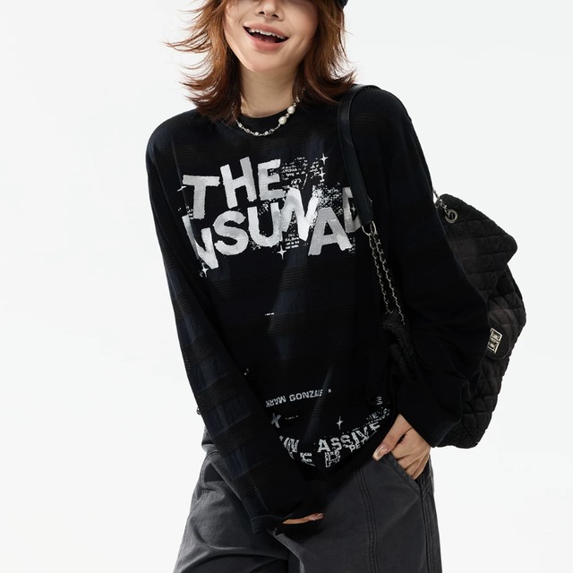 distortion logo print long tee　ディストーションロゴプリントロングティー　J2109