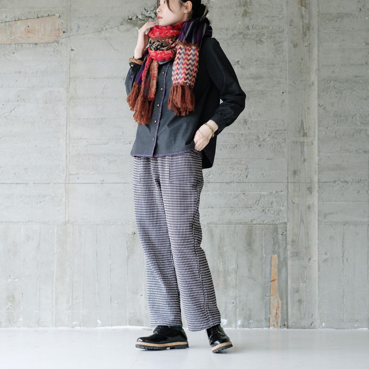 復刻再販】主役級マフラー！柄生地パッチワーク大判ストール（22w-18