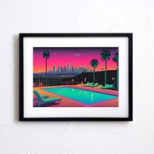 UFO came to downtown LA｜サイバーパンクとレトロが交差するLA夜景アート｜映画のような非日常を飾る一枚｜｜A4ポスター